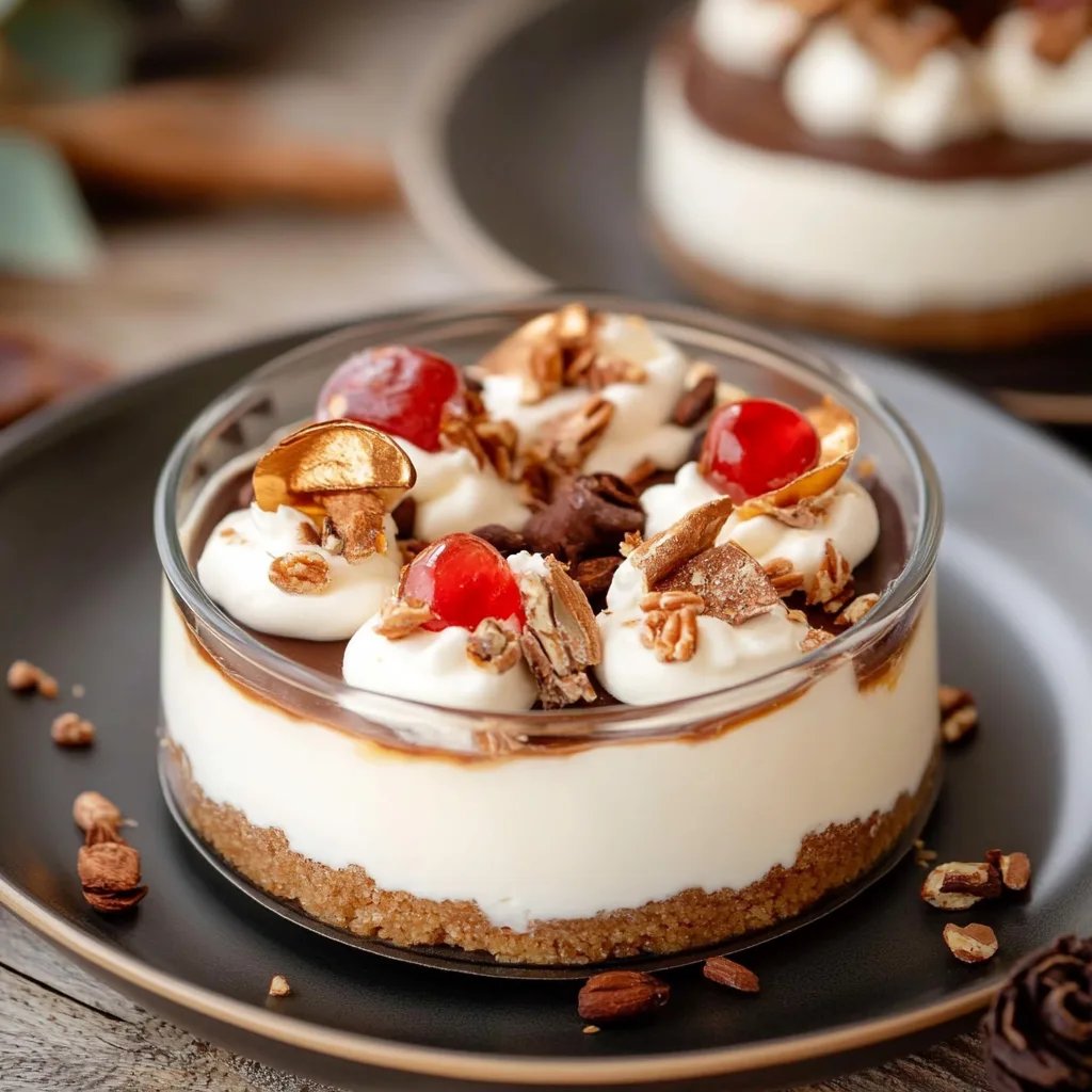 Cremiges Cheesecake Dessert im Glas mit Toffifee und Sahne