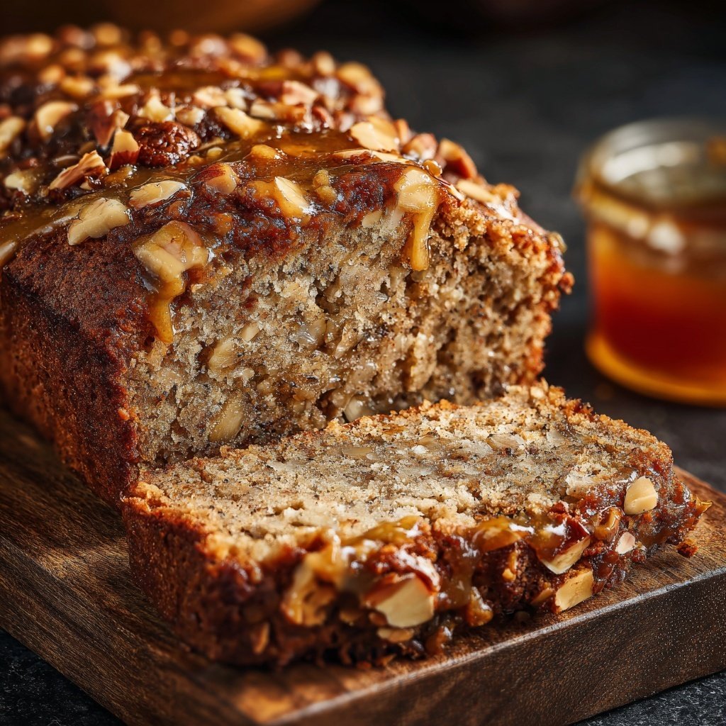 Bananenbrot mit Mandelstückchen und Honig