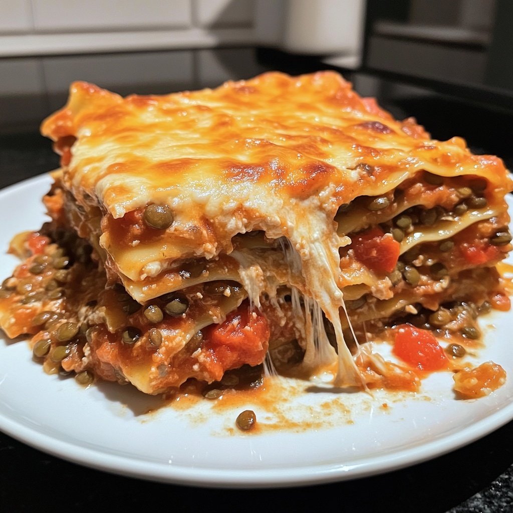 Lasagne mit Tomaten-Linsen-Sauce