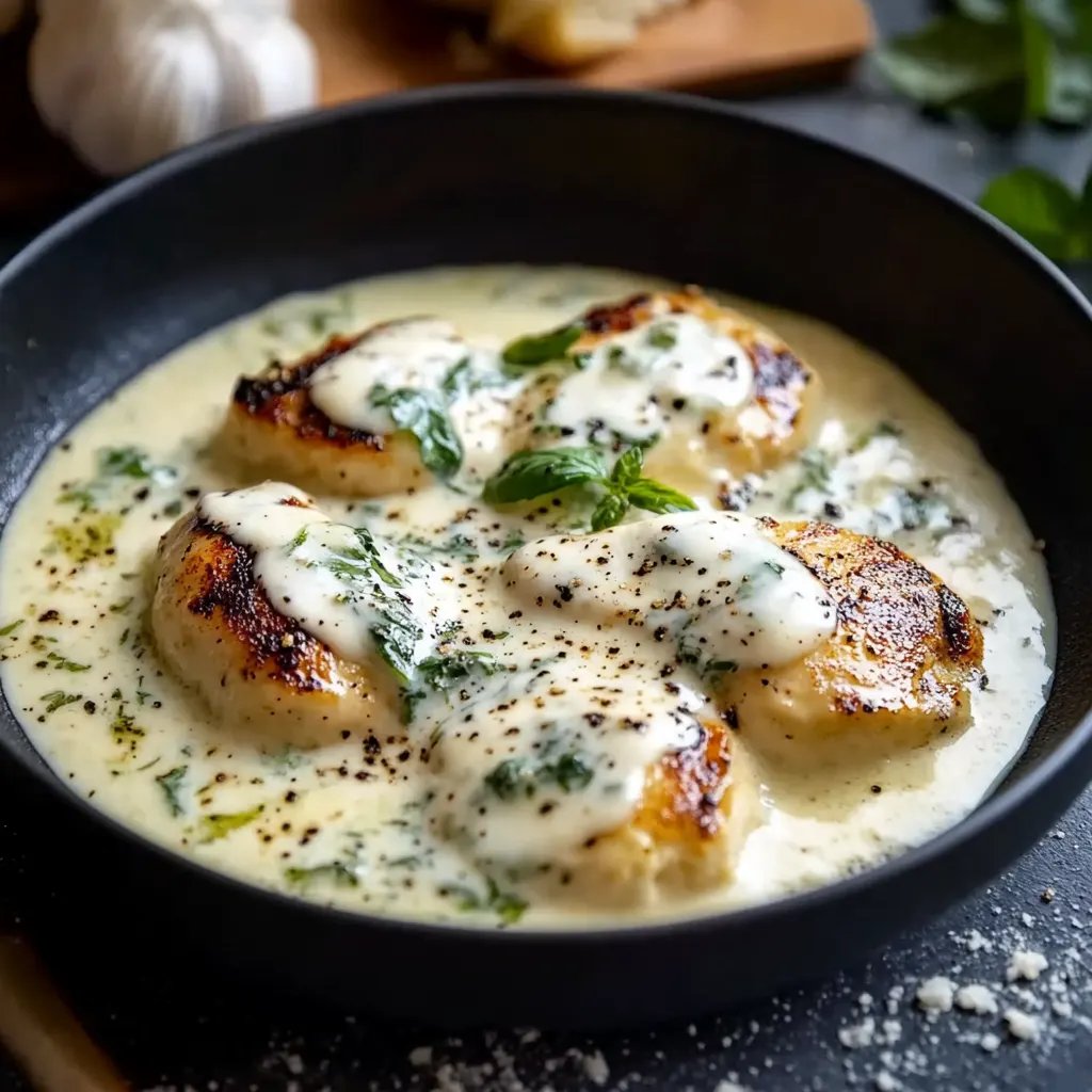 Mozzarella-Hähnchen in Basilikum-Cremesauce